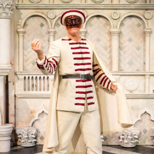 Chris Hutchison as Brighella in THE SERVANT OF TWO MASTERS at Alley Theatre