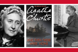 Two photos of Agatha Christie and the book cover of And Then There Were None